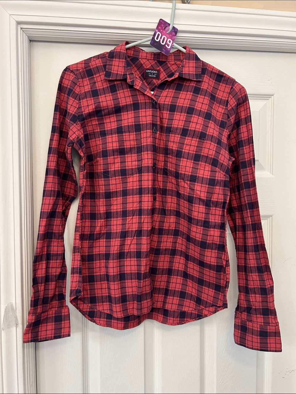 UNTUCKit women’s Red and Black Plaid Button-Down Shirt